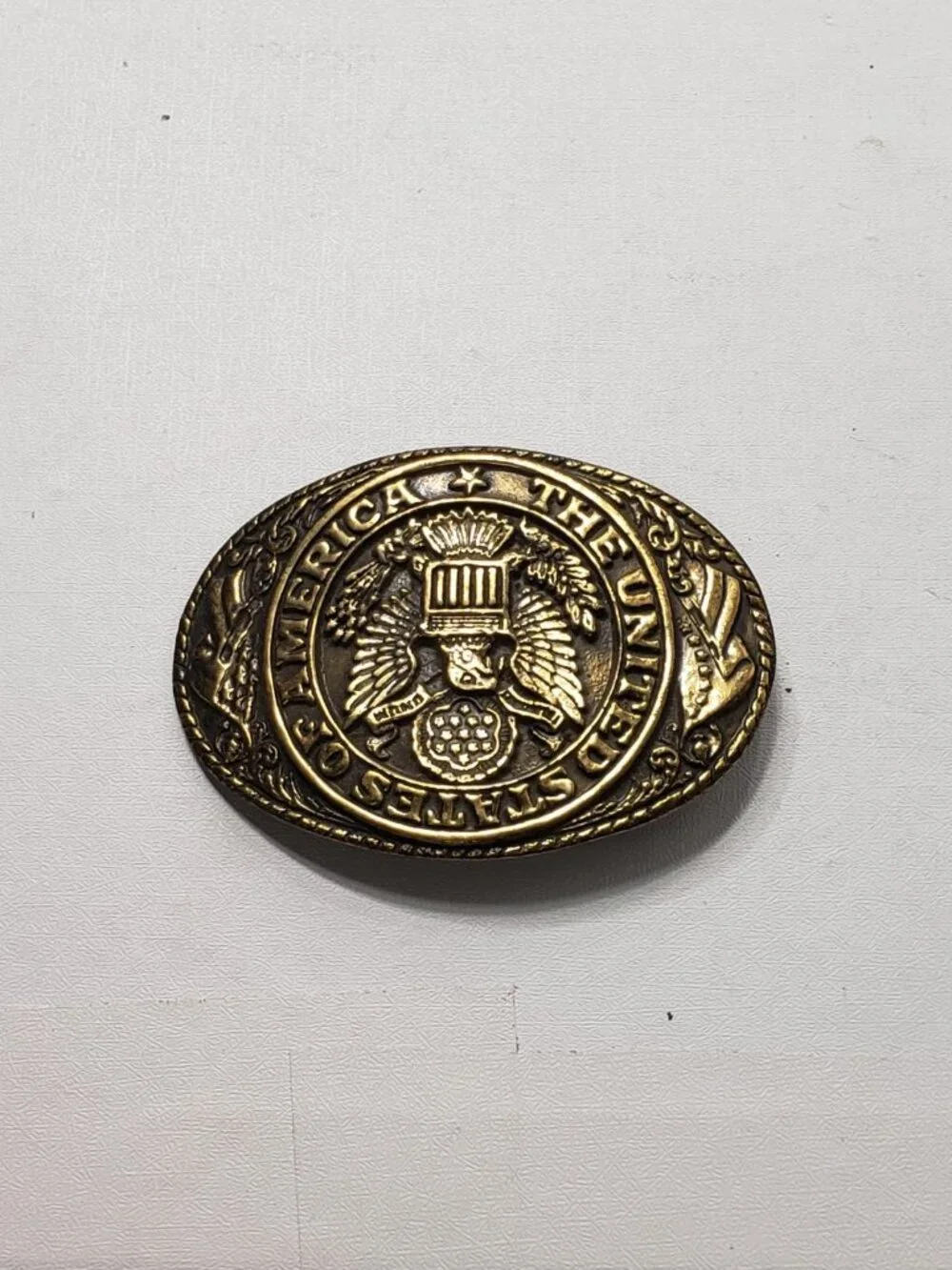 Vintage USA Great Seal Eagle Belt Buckle United States America Gold Tone